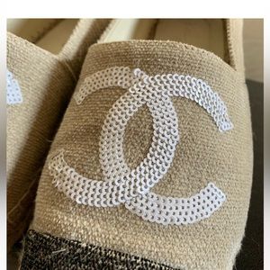 CHANEL Linen Sequin CC Espadrilles
